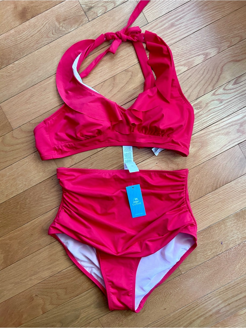 Vibrant red High-Waist Halter Bikini Set